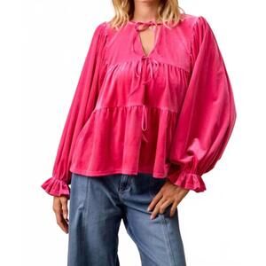 NEW LOVLOV sweetheart velvet bow top in pink